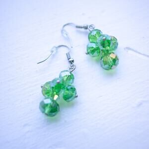 Green Beaded Dangly Earrings